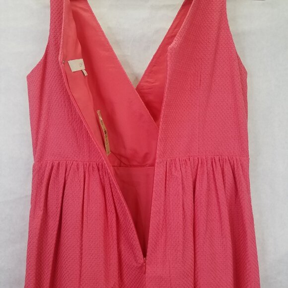 Ana Taylor Loft A-Line Dress Women's 4 Petite Pink Surplice Textured Pleated NEW - Picture 4 of 16
